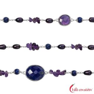 Amethyst, Lapis & blaue Perle 50 cm