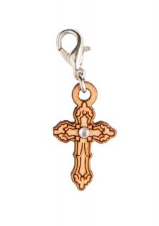 Christliches Kreuz - Holz-Charm mit Kristall