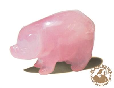 Kleine Gravuren Schwein, 15 Stk, Rosenquarz, ca. 4 - 4,5cm