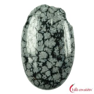 Linsenstein Obsidian (Schneeflockenobsidian) gebohrt